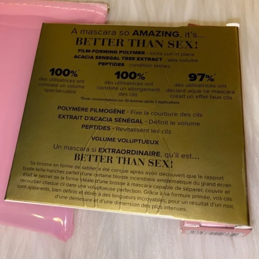 NIB Too Faced ‘Better Than Sex’ Travel size and Pink Makeup Bag